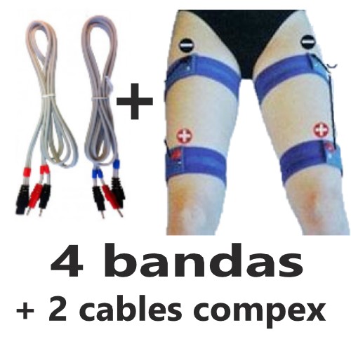 Pack kit 4 bandas elásticas conductivas para muslos + 2 cables para compex